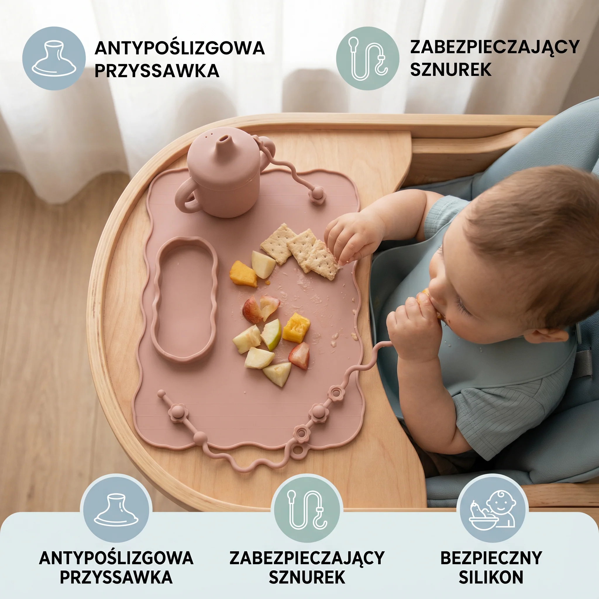 Antypoślizgowa silikonowa mata dla dzieci z przyssawką i sznurkiem zabezpieczającym przed upadkiem - Image 2