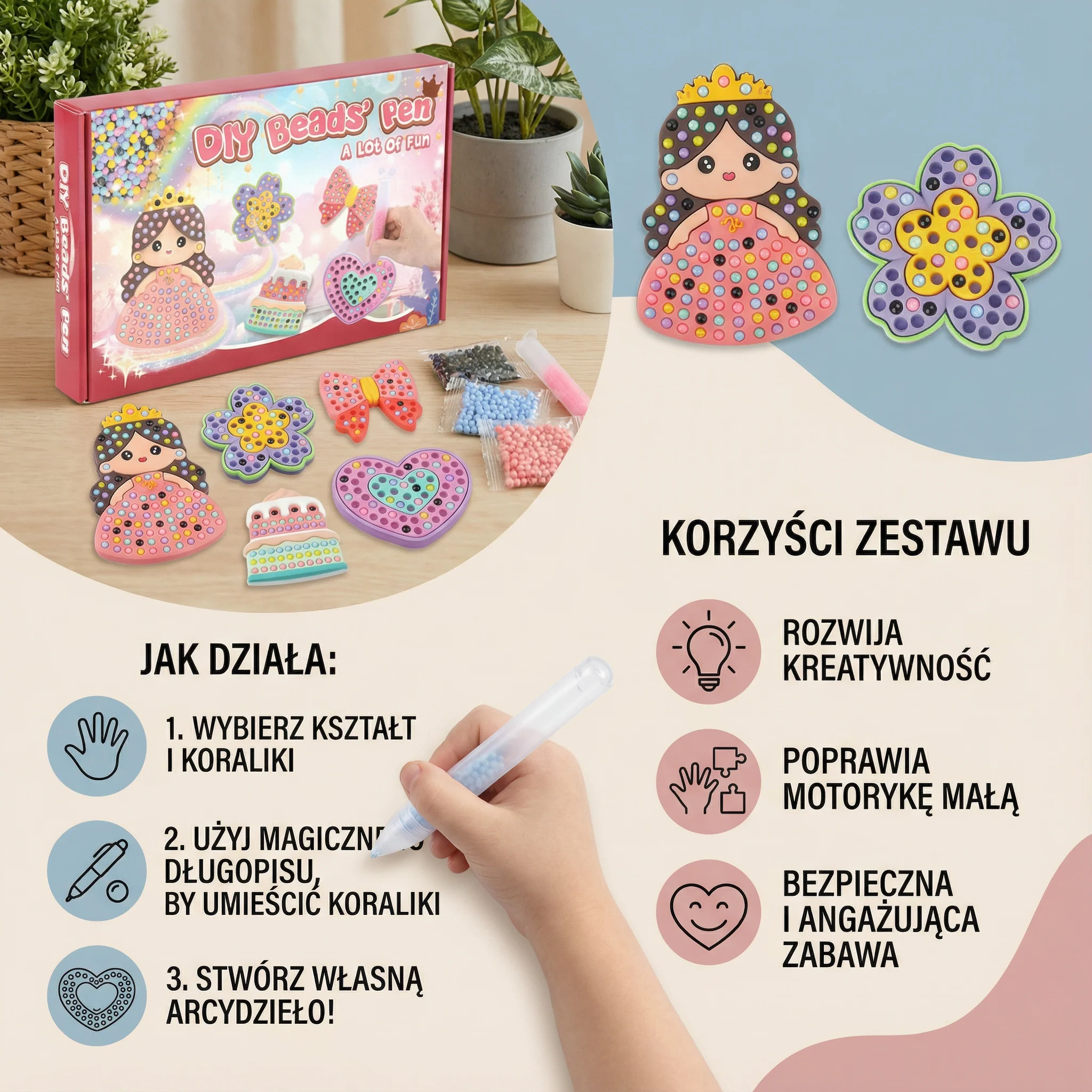 Czarodziejska malowanka koralikami – zestaw DIY dla dzieci - Image 2