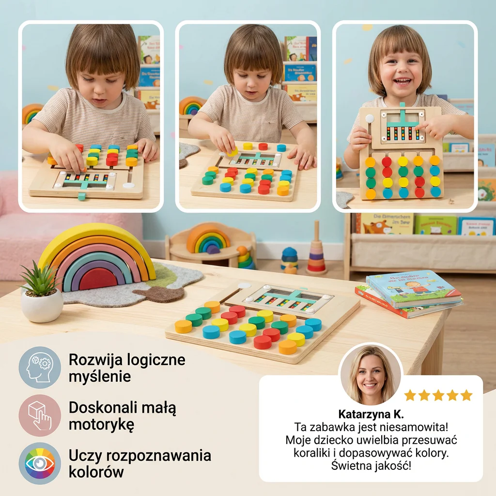 Czterokolorowa drewniana gra Montessori - Image 3