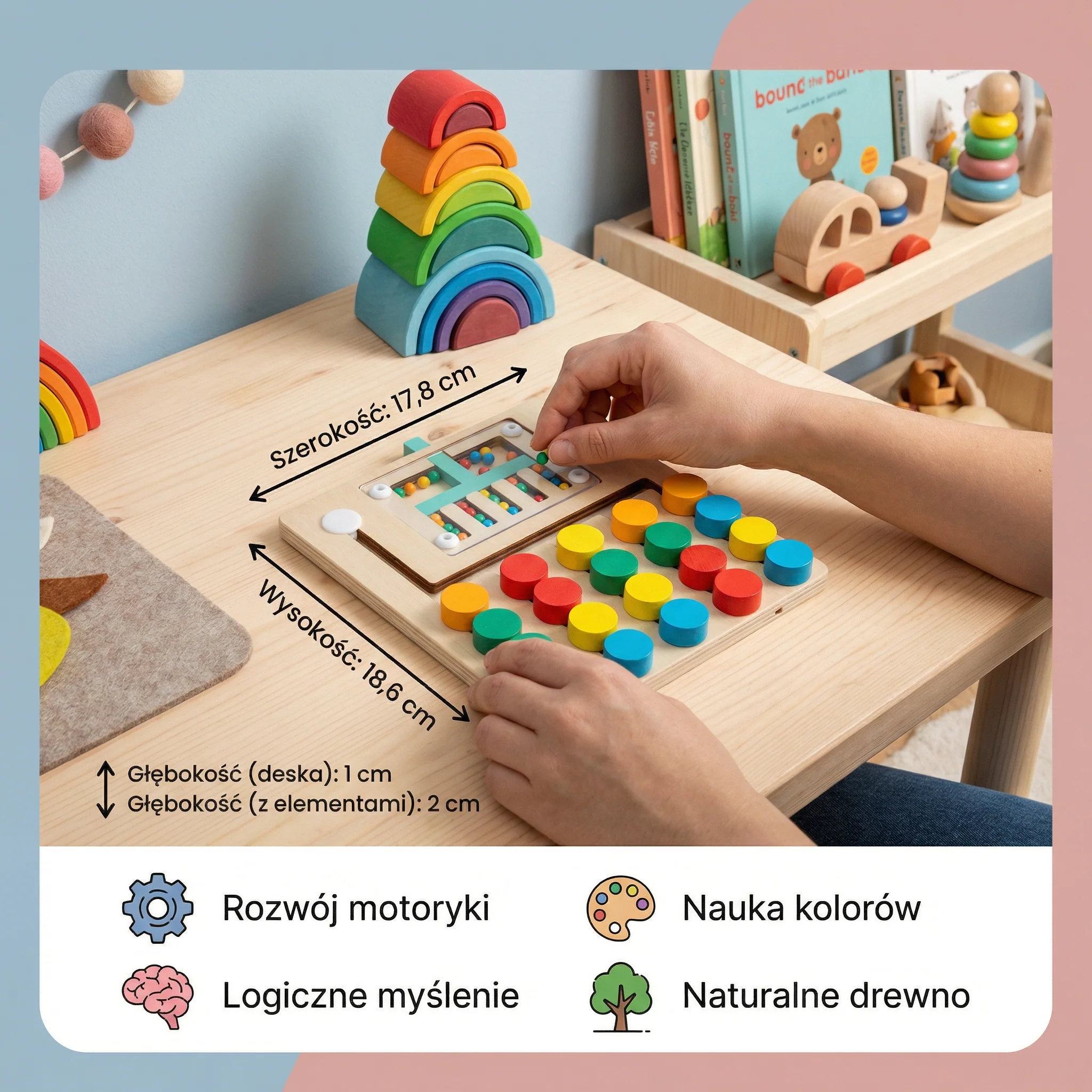 Czterokolorowa drewniana gra Montessori - Image 5