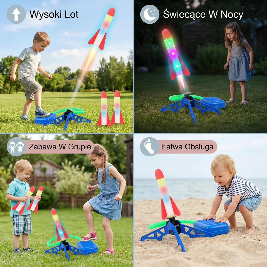 Dziecięca wyrzutnia rakiet z pompką nożną – świecąca zabawka pneumatyczna do zabawy na świeżym powietrzu - Image 4