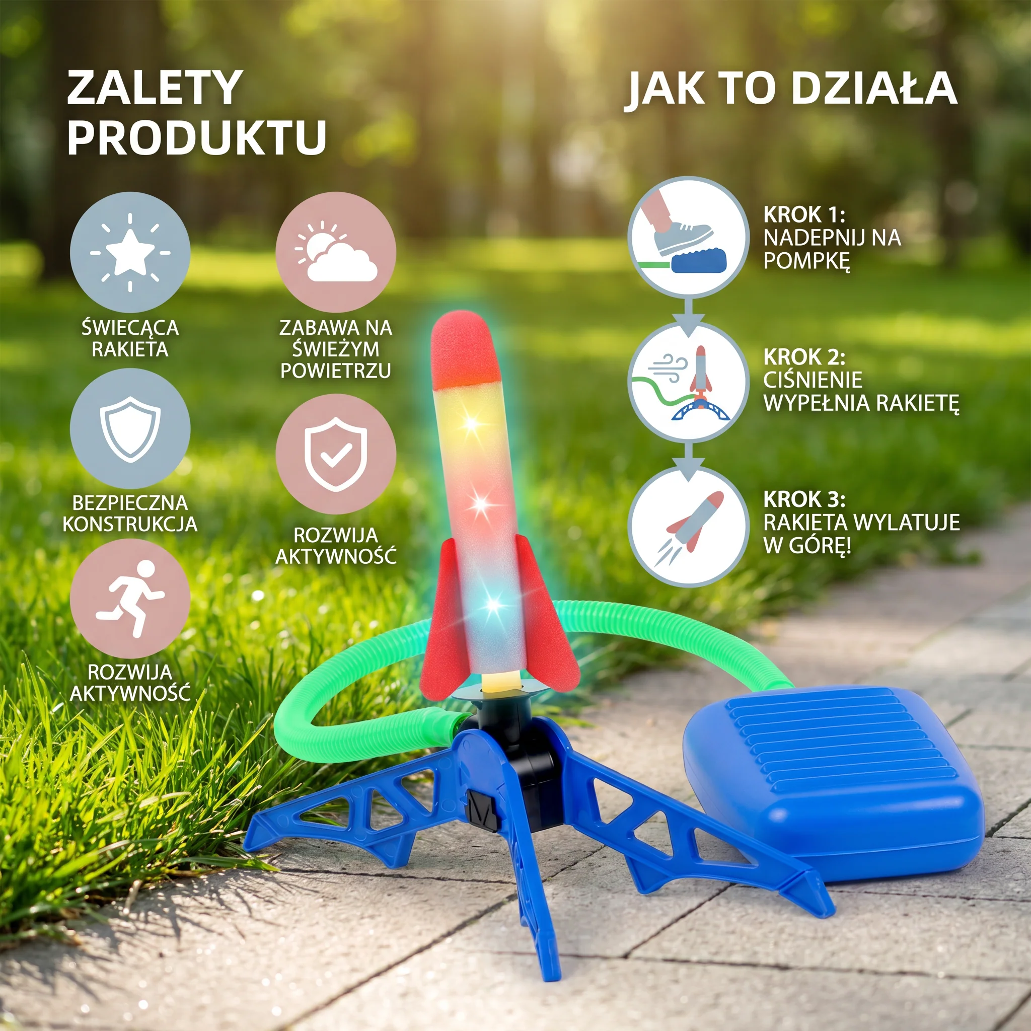Dziecięcy Rakietowy Startowy Zestaw z Pompką Nożną – Świecąca Zabawka Powietrzna do Użytku na Zewnątrz - Image 3