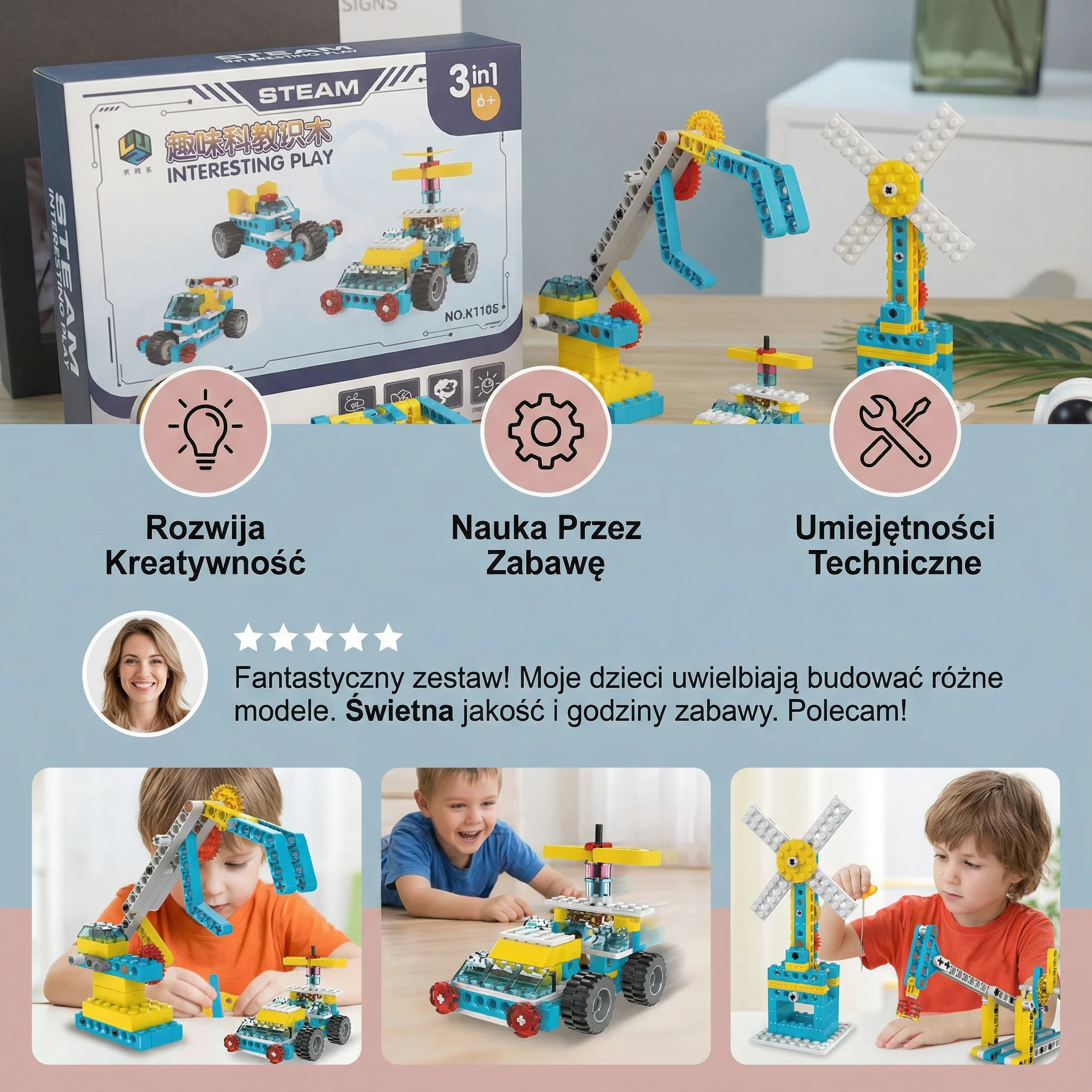 Edukacyjny zestaw klocków 3w1 nauka i technika - Image 3