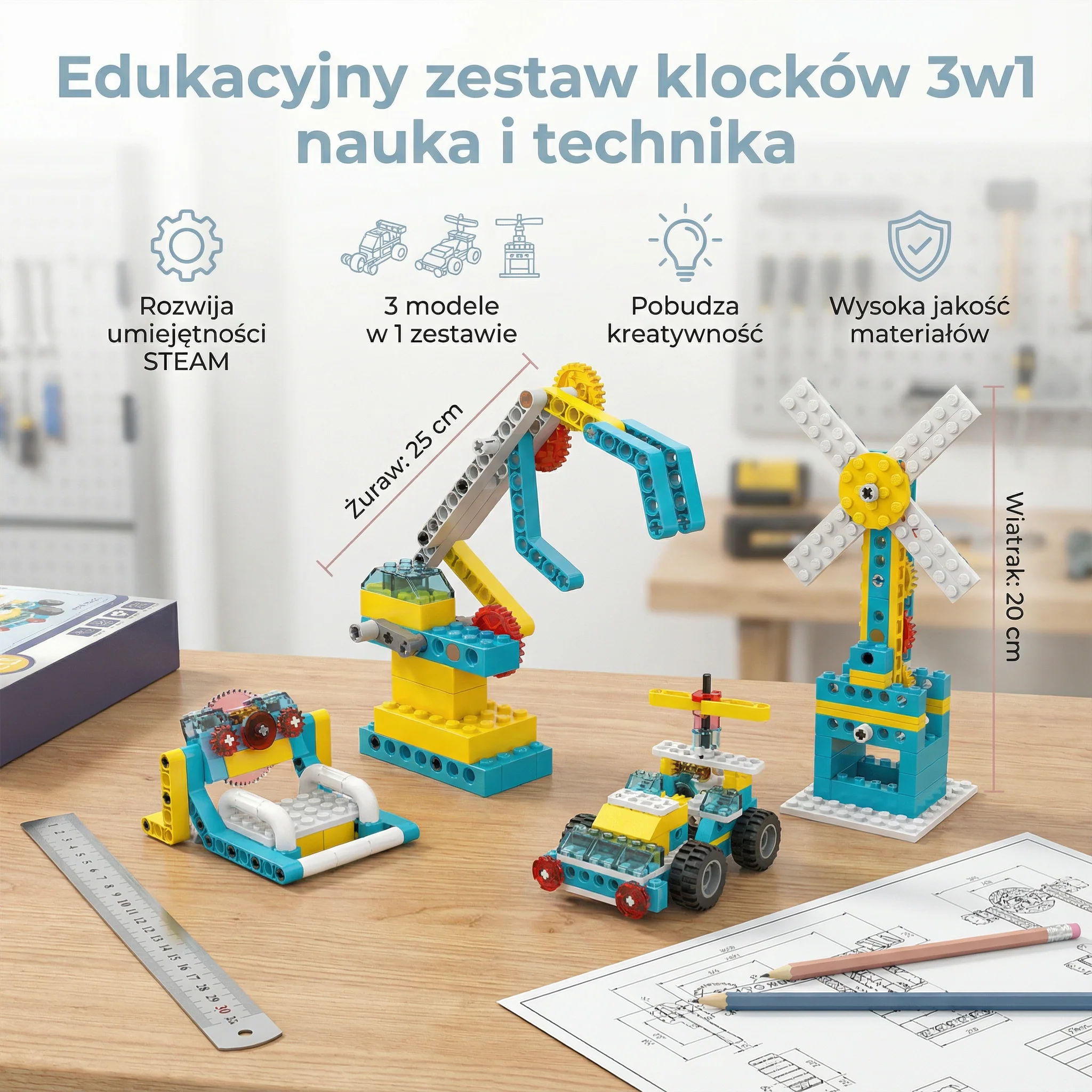 Edukacyjny zestaw klocków 3w1 nauka i technika - Image 5