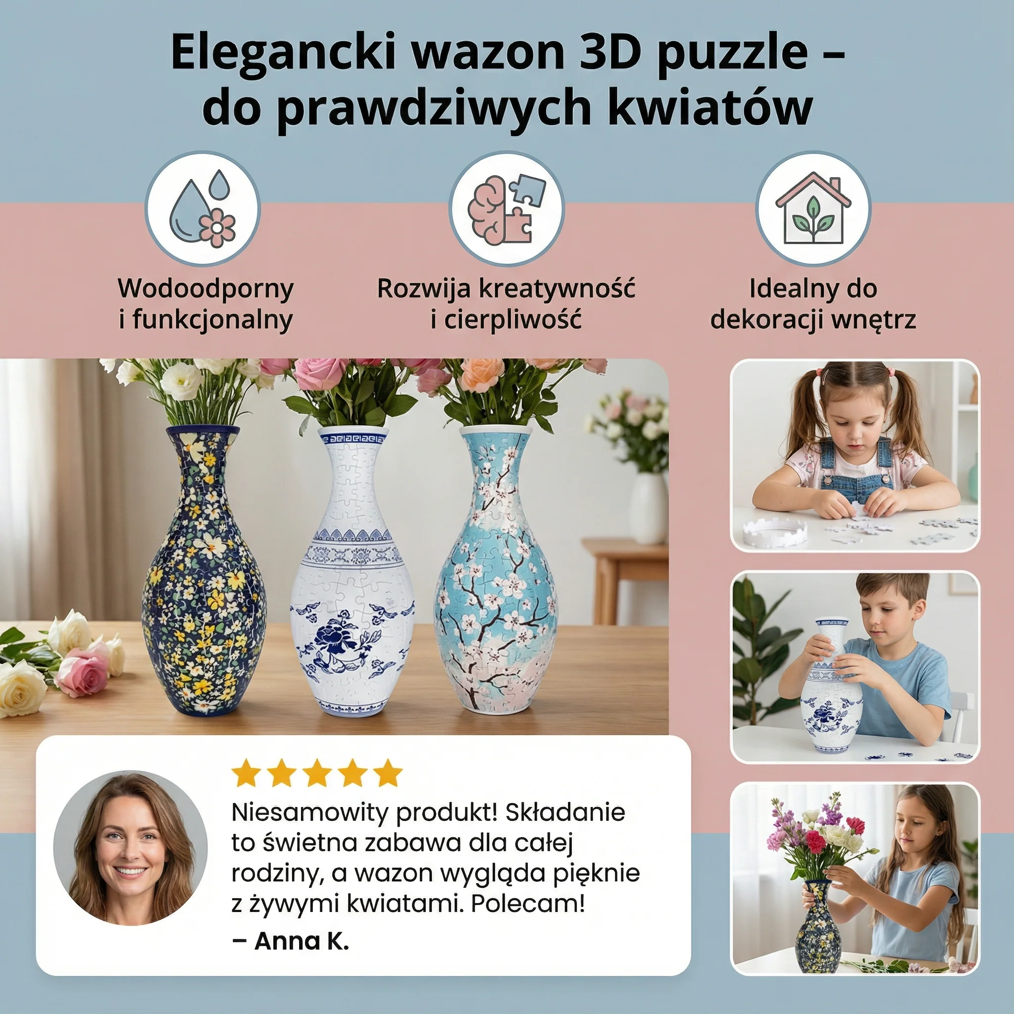 Elegancki wazon 3D puzzle – do prawdziwych kwiatów - Image 3