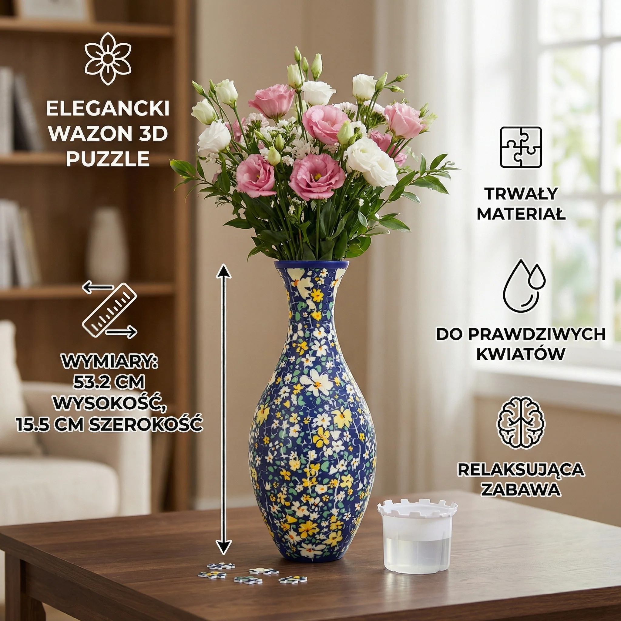 Elegancki wazon 3D puzzle – do prawdziwych kwiatów - Image 5