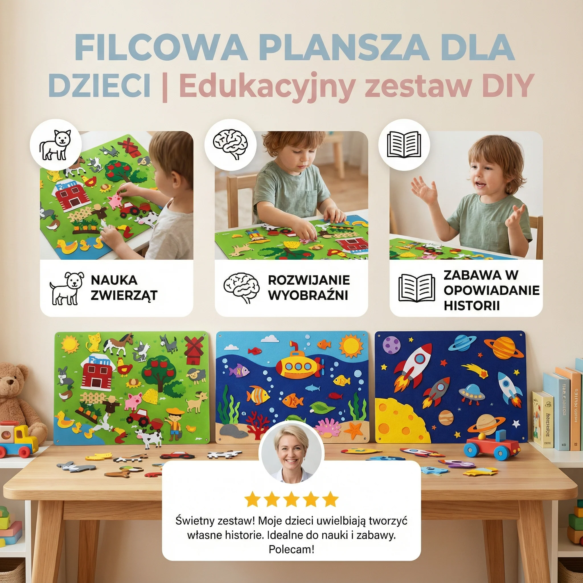 Filcowa plansza dla dzieci | Edukacyjny zestaw diy do nauki zwierząt , wyobraźni i zabawy w opowiadanie historii - Image 3