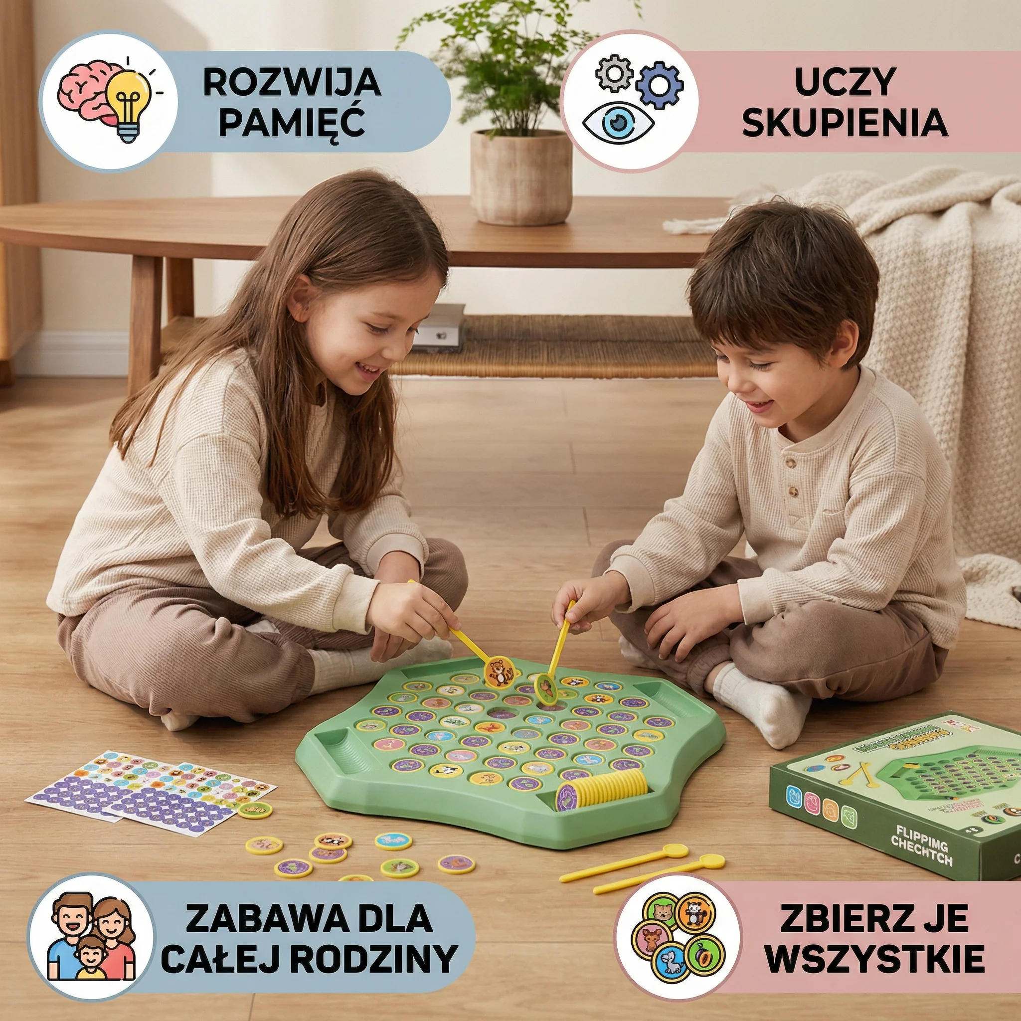 Gra planszowa Memory z monetami zwierząt dla całej rodziny - Image 2