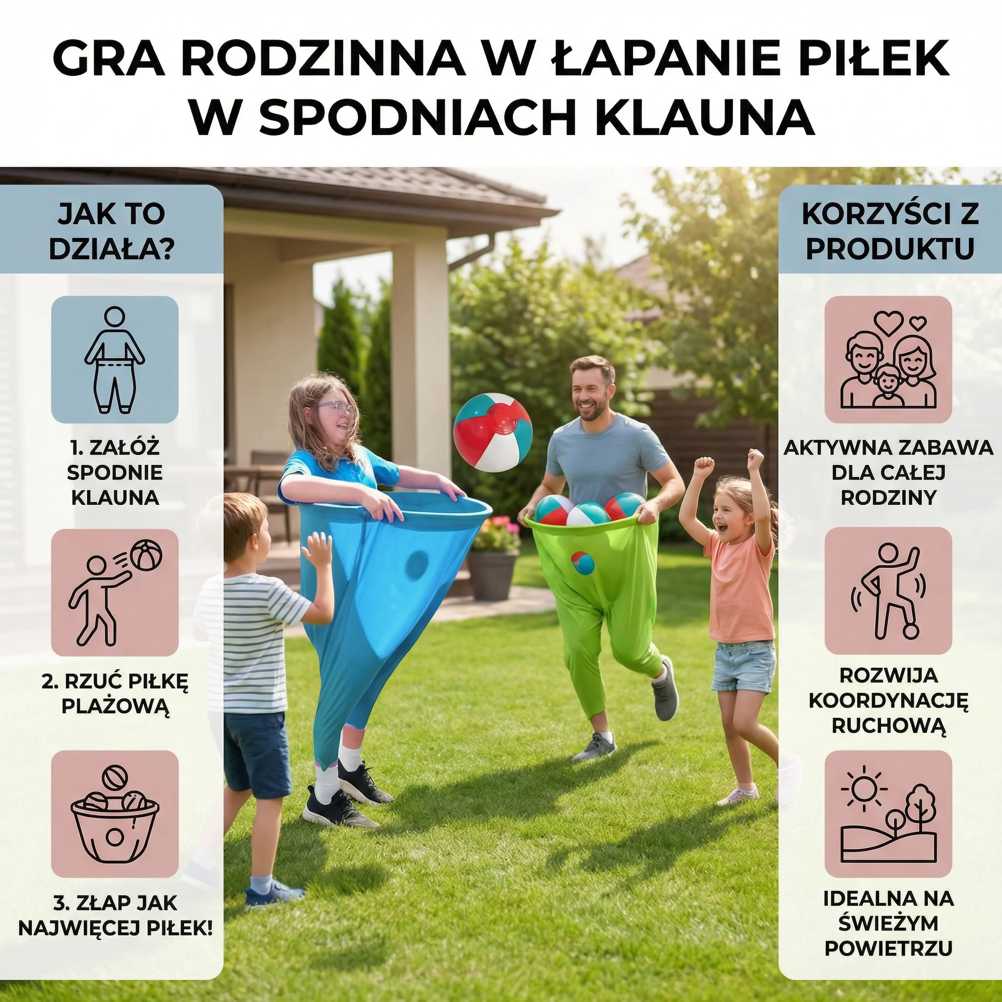 Gra rodzinna w łapanie piłek w spodniach klauna - Image 2