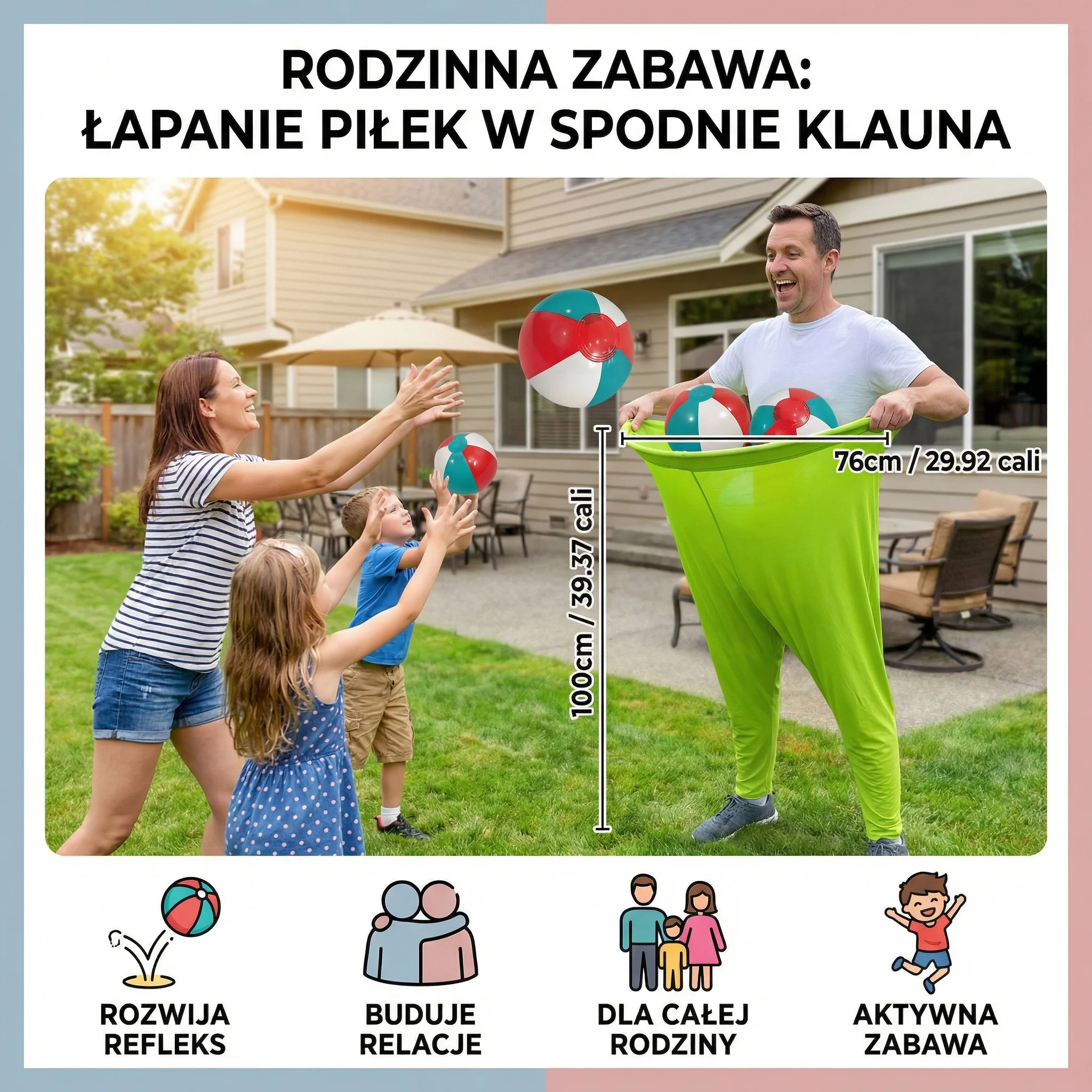 Gra rodzinna w łapanie piłek w spodniach klauna - Image 4