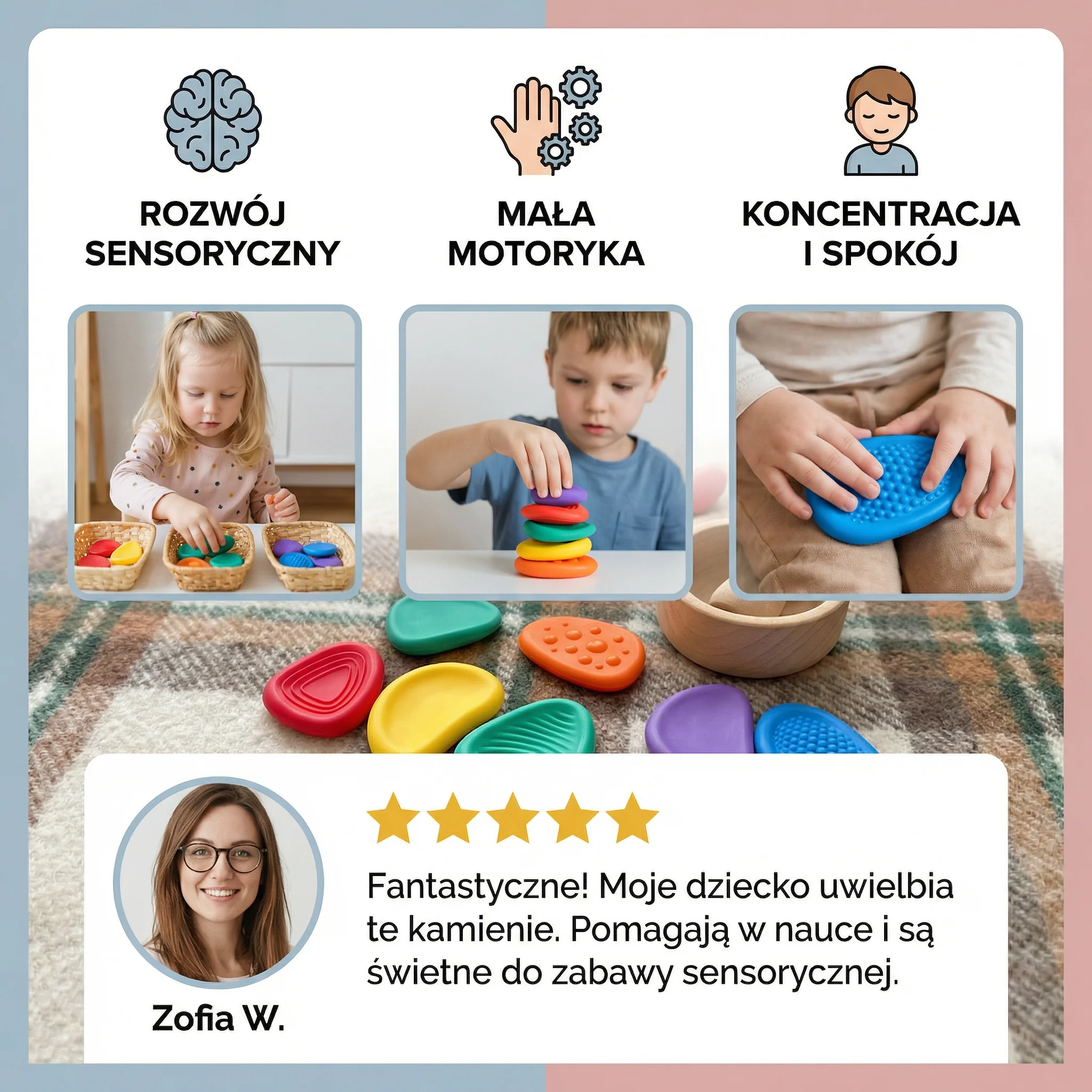 Kamienie sensoryczne dla dzieci – Teksturowana zabawka do dotyku i nauki wczesnego rozwoju - Image 5