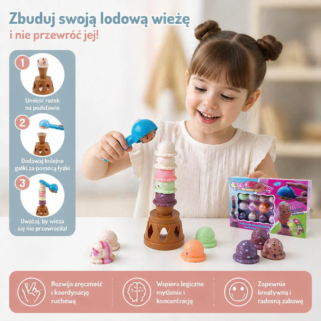 Kreatywna Gra w Układanie Lodów – Zabawna Gra Balansowa dla Dzieci, Rozwija Zręczność i Wspiera Naukę przez Zabawę - Image 3