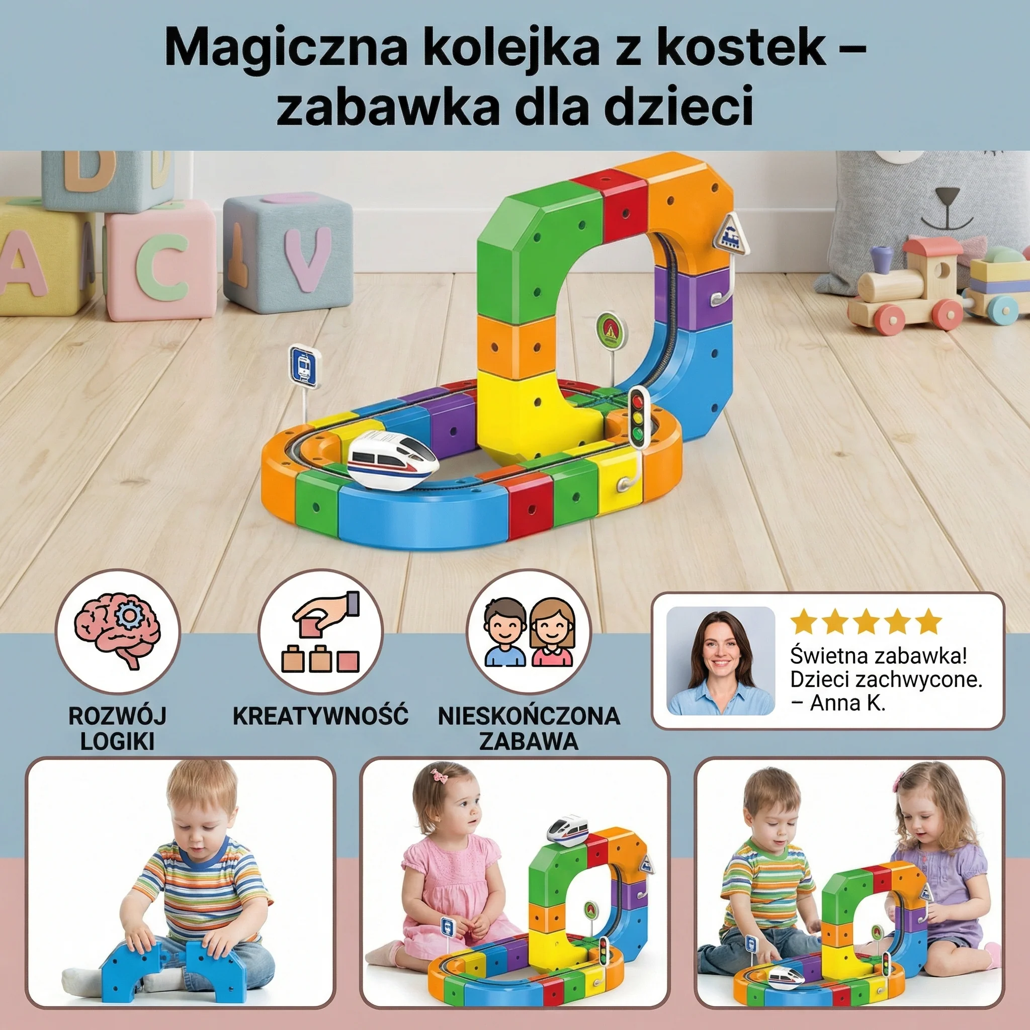 Magiczna kolejka z kostek – zabawka dla dzieci - Image 3