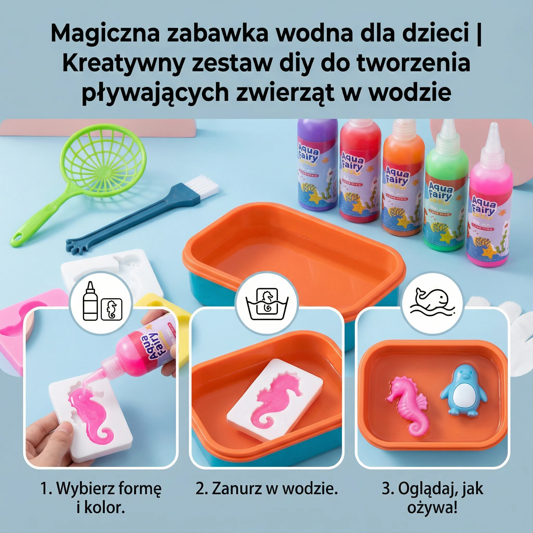 Magiczna zabawka wodna dla dzieci | Kreatywny zestaw diy do tworzenia pływających zwierząt w wodzie - Image 3