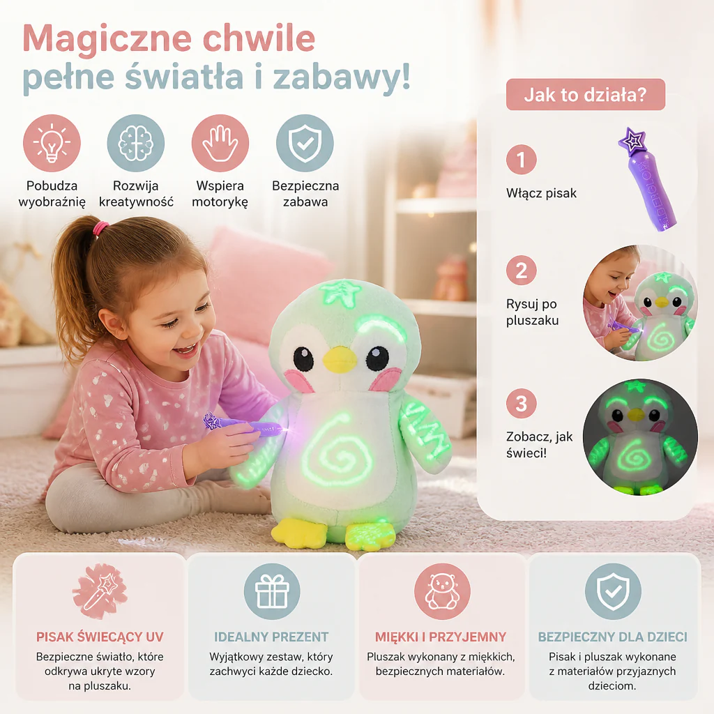 Magiczne Pluszowe Zabawki z Pisakiem Świecącym – Interaktywna Pluszowa Zabawka z Efektem Światła dla Dzieci - Image 2