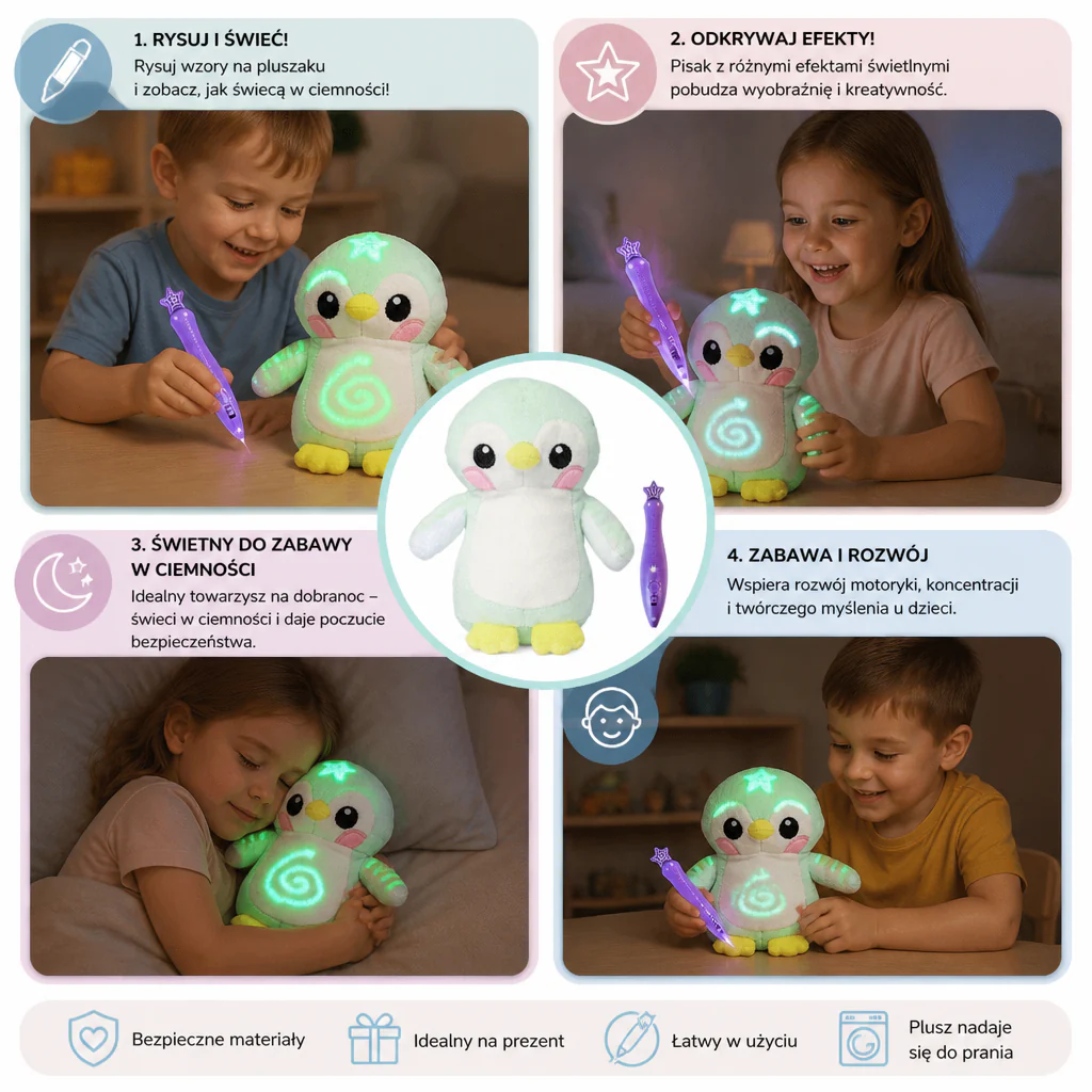 Magiczne Pluszowe Zabawki z Pisakiem Świecącym – Interaktywna Pluszowa Zabawka z Efektem Światła dla Dzieci - Image 4