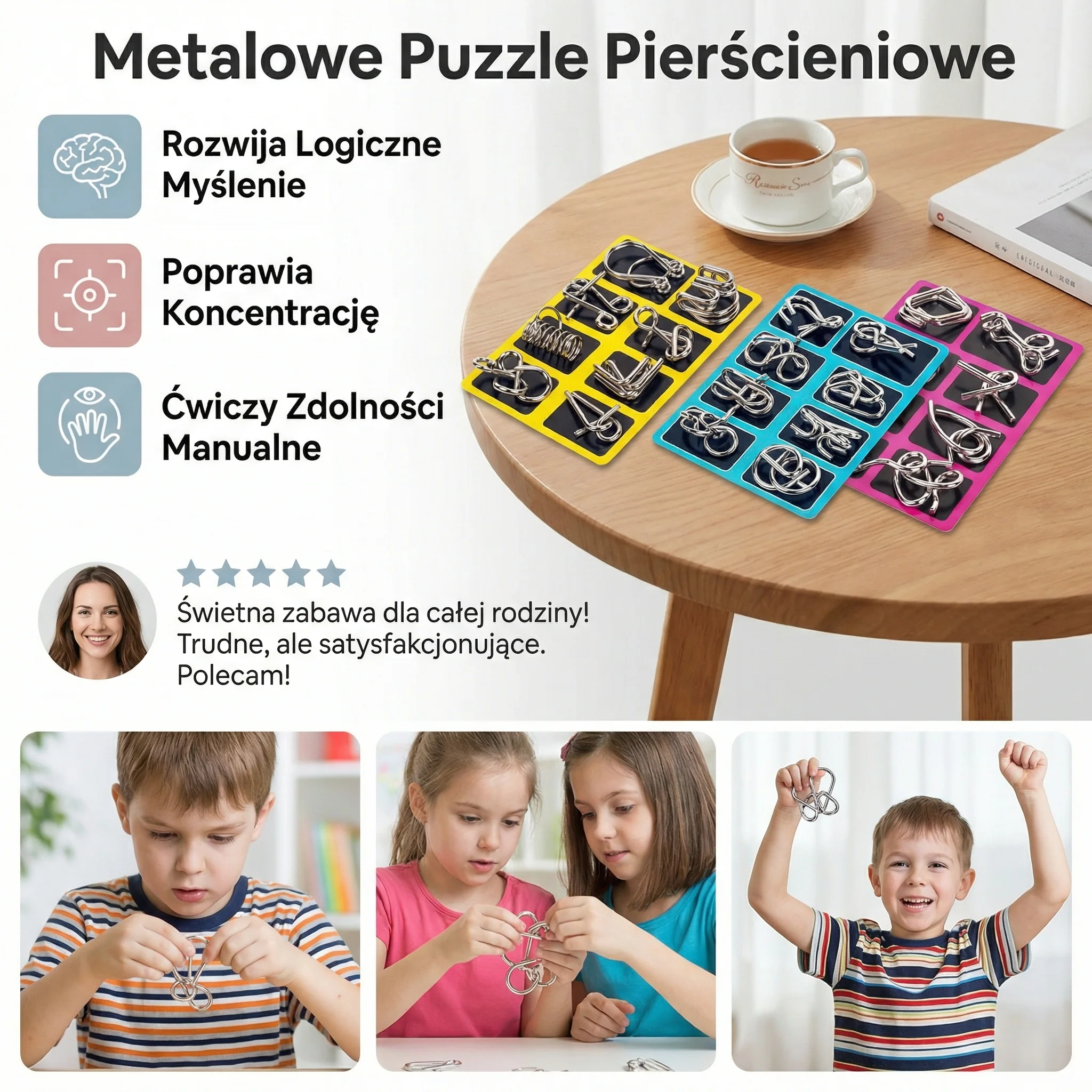 Metalowe Puzzle Pierścieniowe ⎜ Gra Logiczna dla Dzieci i Dorosłych - Image 3