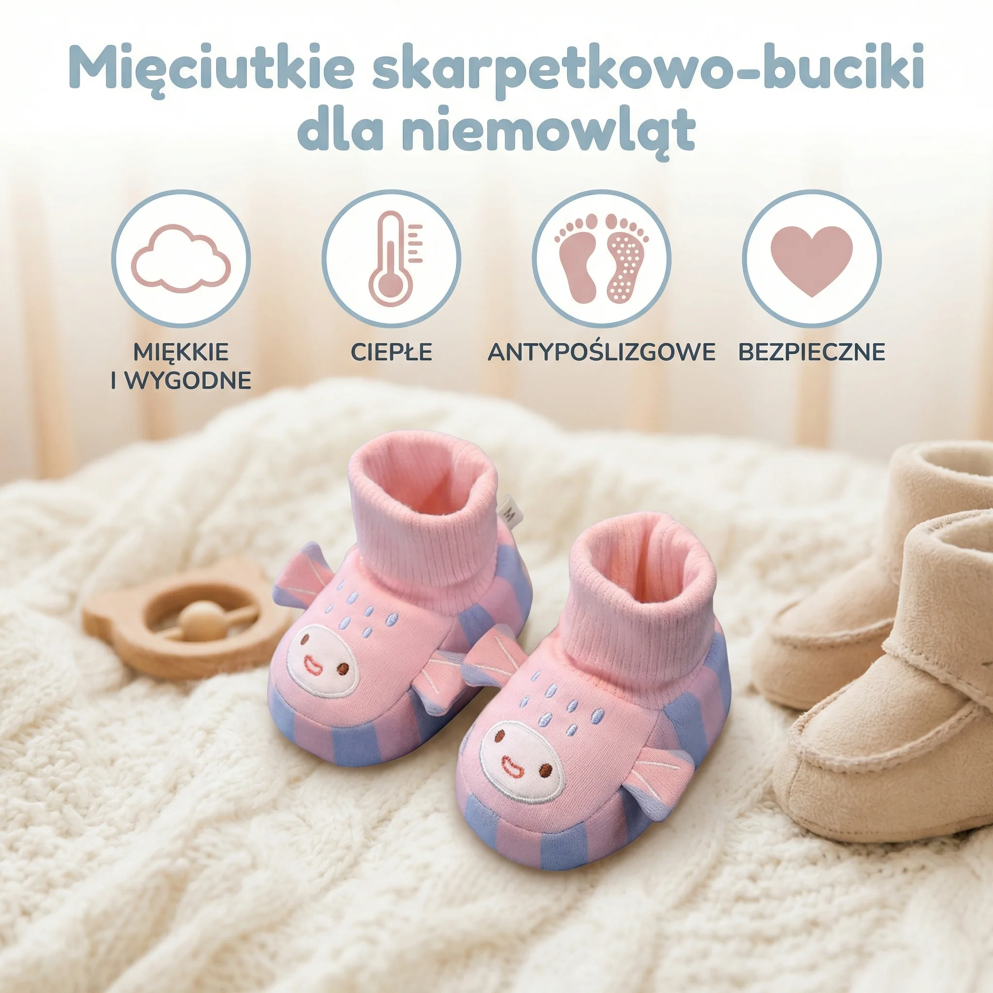 Mięciutkie skarpetkowo-buciki dla niemowląt – ciepłe, antypoślizgowe i wygodne - Image 2