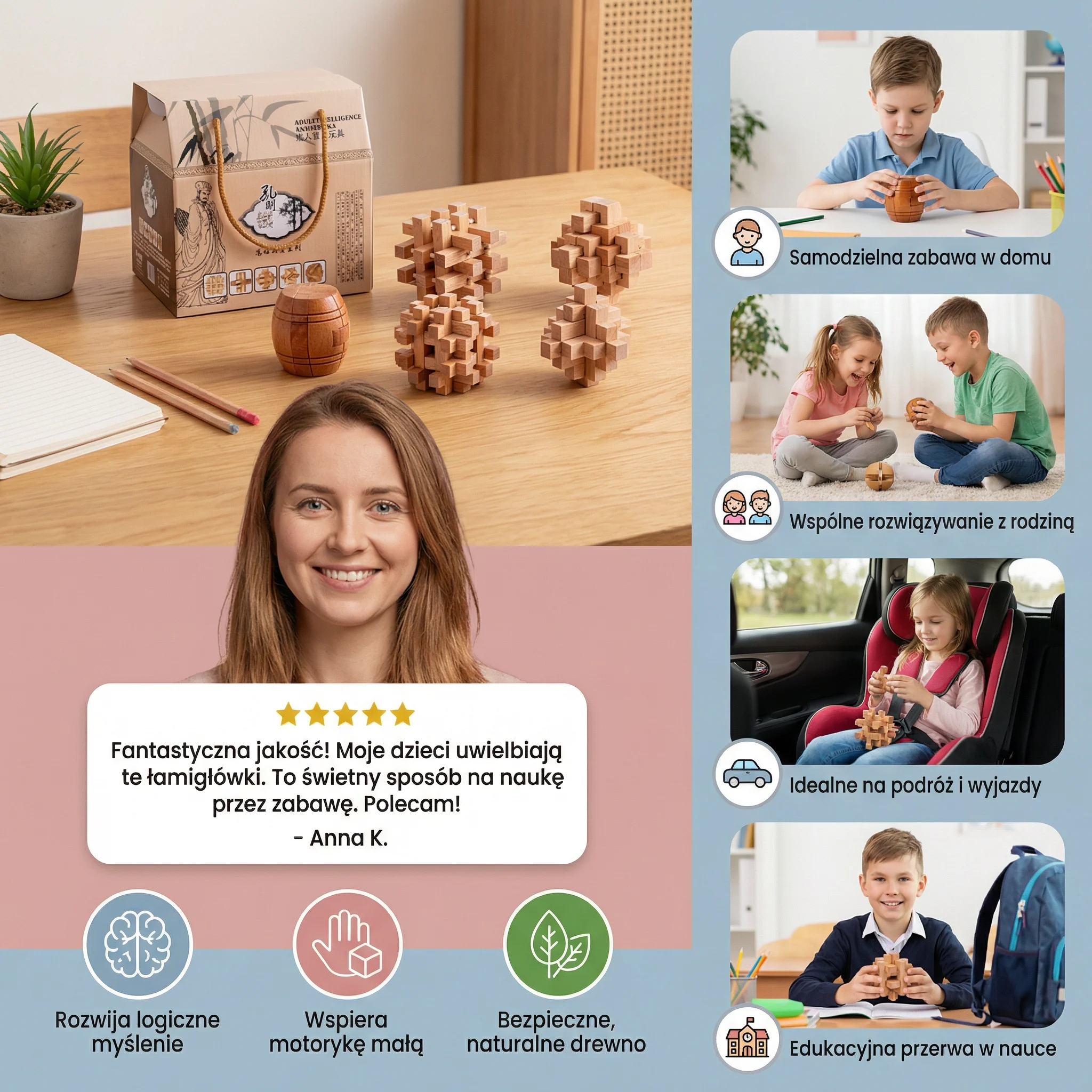 Montessori 3D drewniana gra edukacyjna – łamigłówka puzzle - Image 3