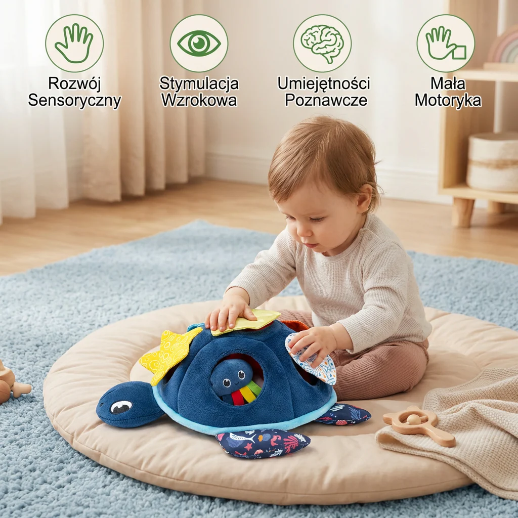 Montessori Turtle Activity Toy – Miękka Zabawka Sensoryczna dla Dzieci - Image 3