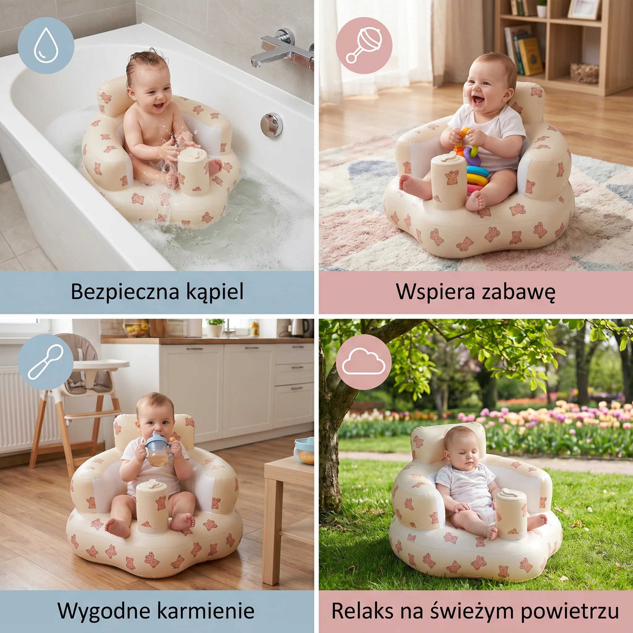Nadmuchiwane Siedzenie dla Niemowląt z Wzorem Misia do Siedzenia i Kąpieli - Image 5