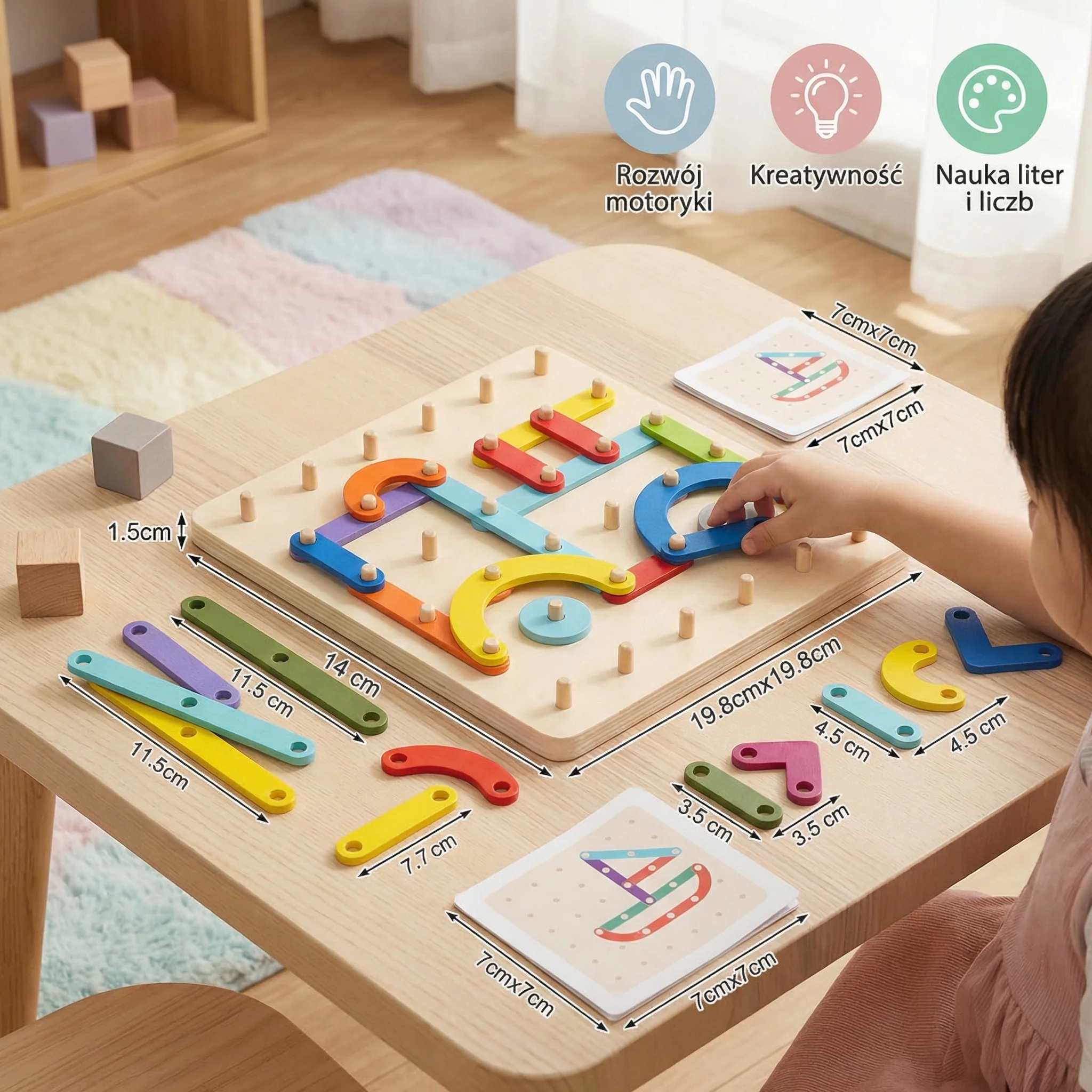 Puzzle Montessori z kołkami dla dzieci ⎜ Kreatywna zabawka do dopasowywania kształtów z literami i cyframi do nauki wczesnej. - Image 5