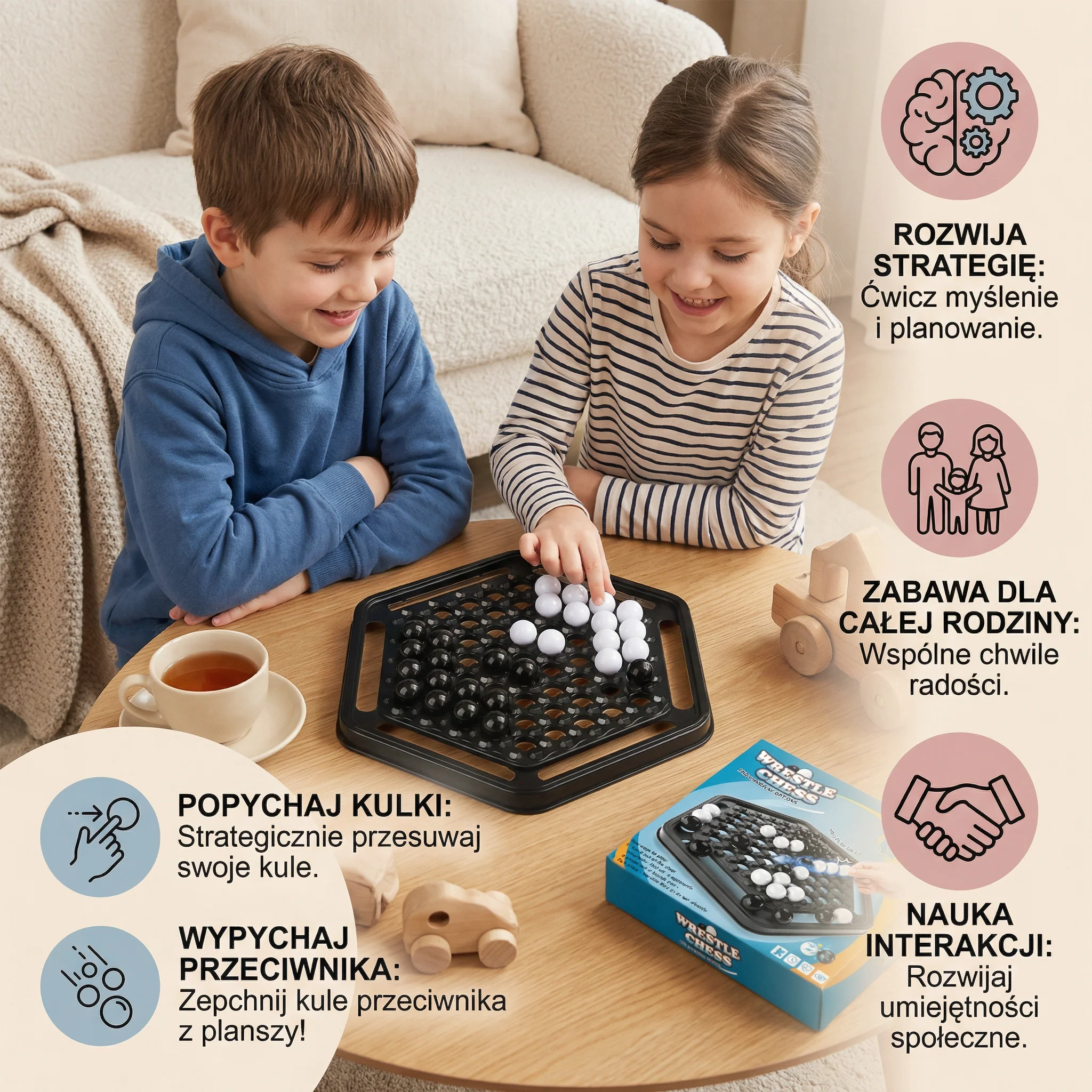 Rodzinna gra strategiczna w popychanie pionków – interaktywna gra logiczno-strategiczna dla dzieci - Image 2