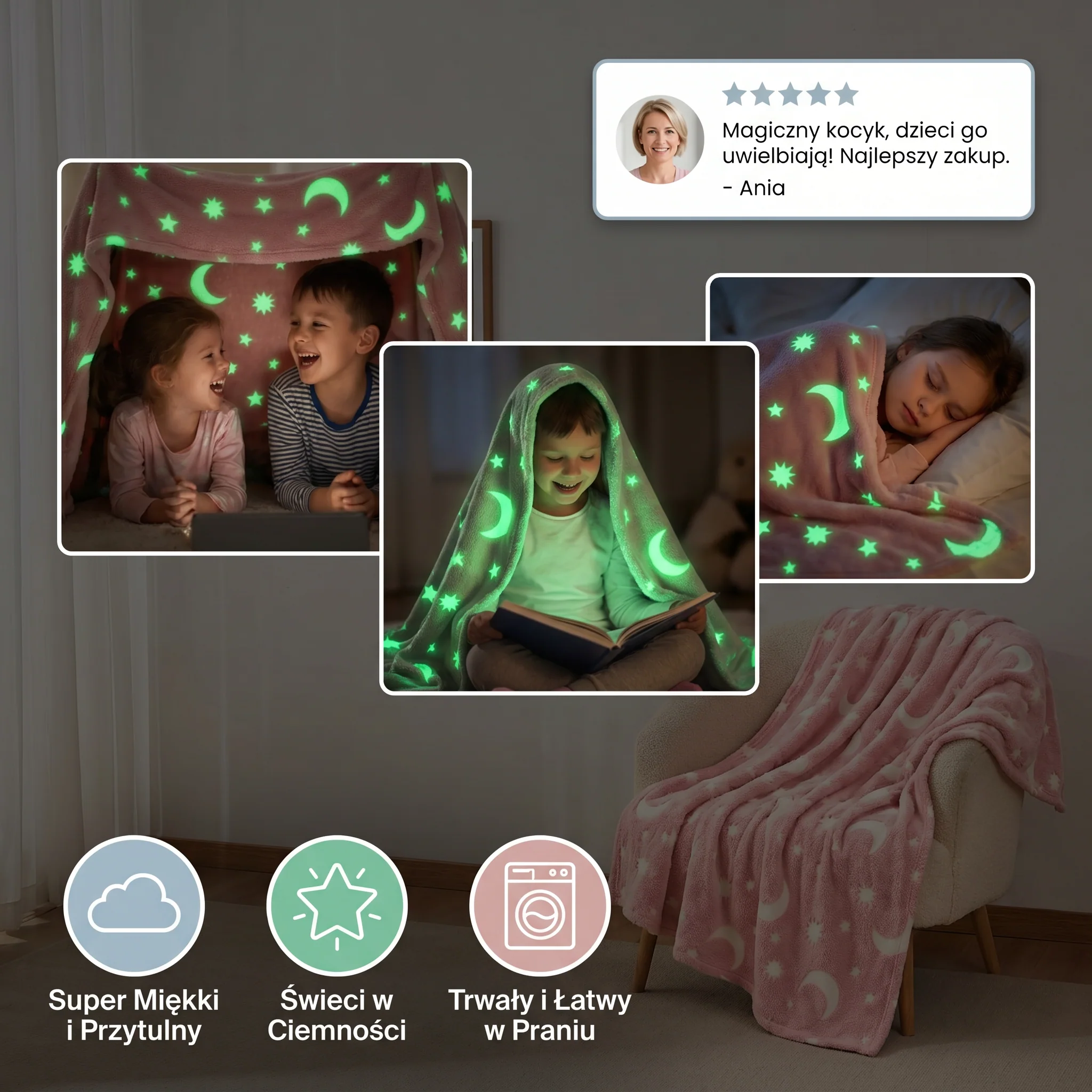 Świecący Koc w Gwiazdy – Fluorescencyjny Przytulny Koc - Image 3