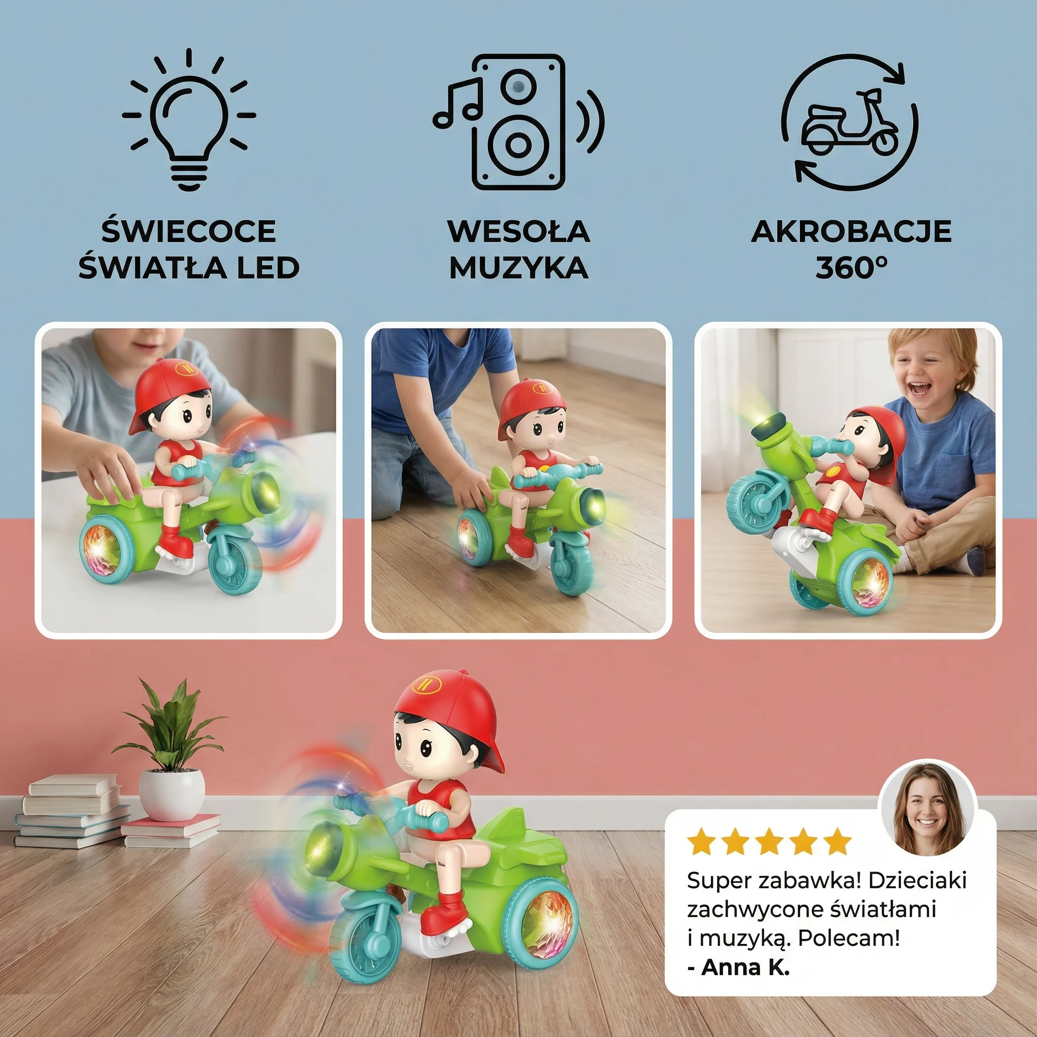 Świecący muzyczny stuntowy skuter dla dzieci - Image 3