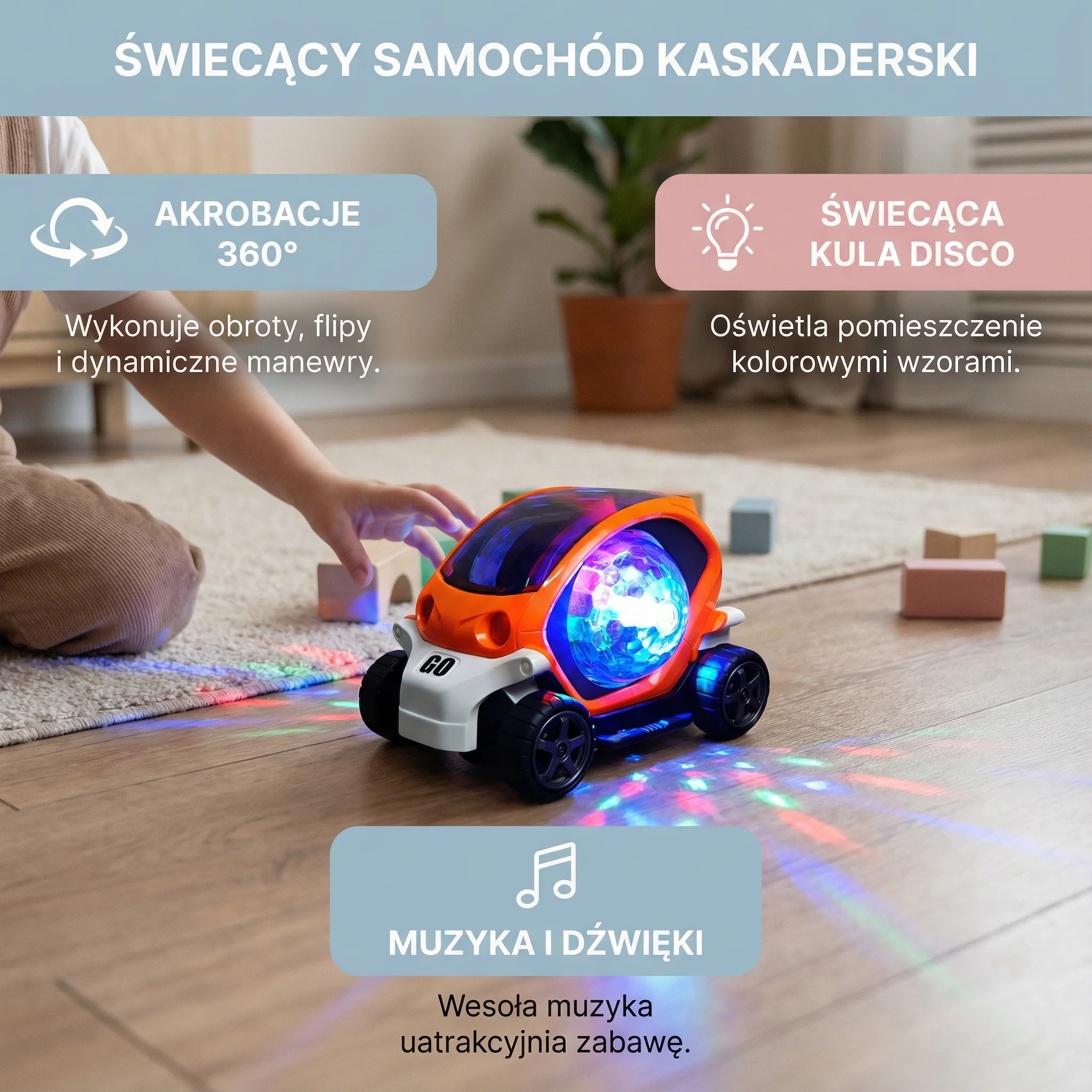 Świecący samochód kaskaderski 360° z muzyką - Image 2