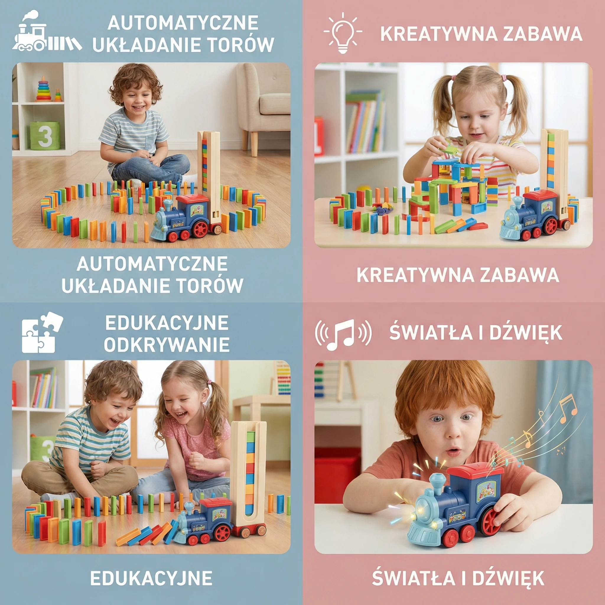 Zabawka kolejowa domino dla dzieci | Automatyczne układanie torów ze światłami i dźwiękiem dla kreatywnej zabawy edukacyjnej - Image 4