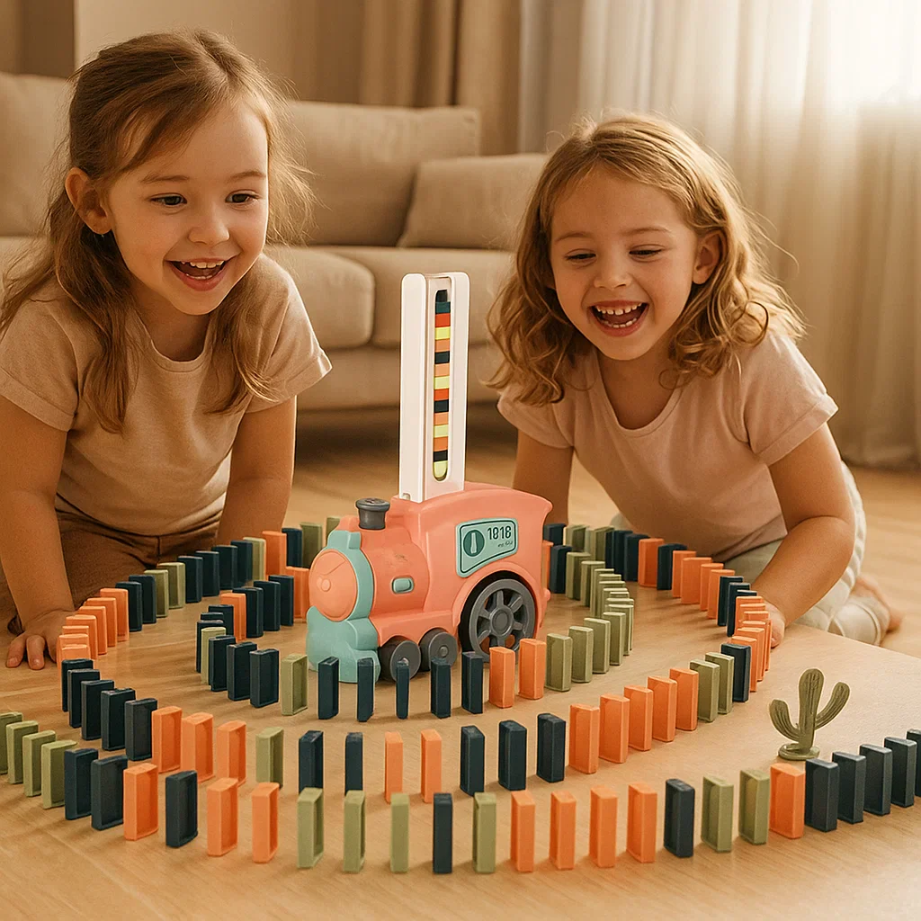 Zabawka kolejowa domino dla dzieci | Automatyczne układanie torów ze światłami i dźwiękiem dla kreatywnej zabawy edukacyjnej - Image 8