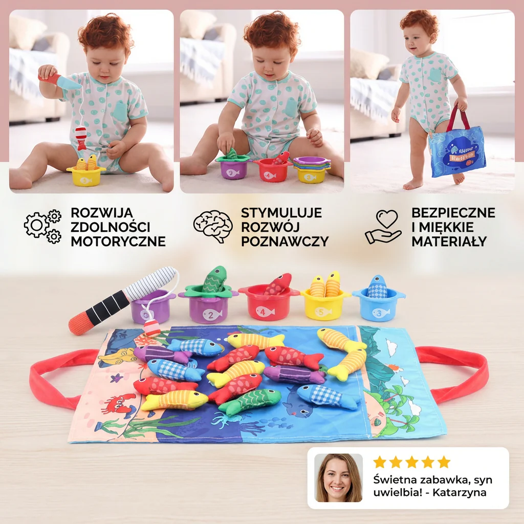 Zabawka Montessori Pluszowa Wędka do Łowienia Ryb - Image 3