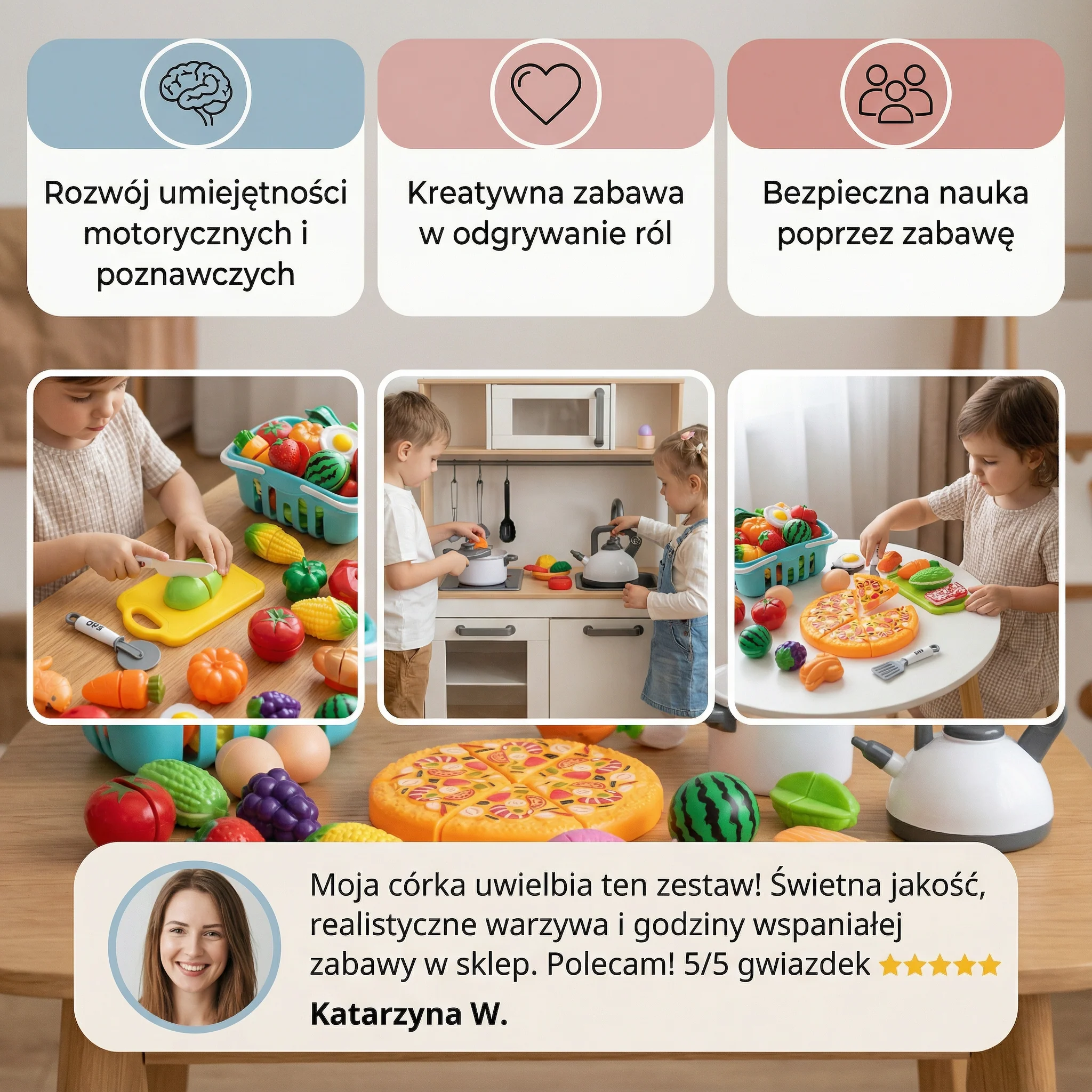 Zestaw do krojenia owoców | Zabawka edukacyjna dla dzieci z koszem i realistycznymi warzywami do odgrywania ról - Image 3