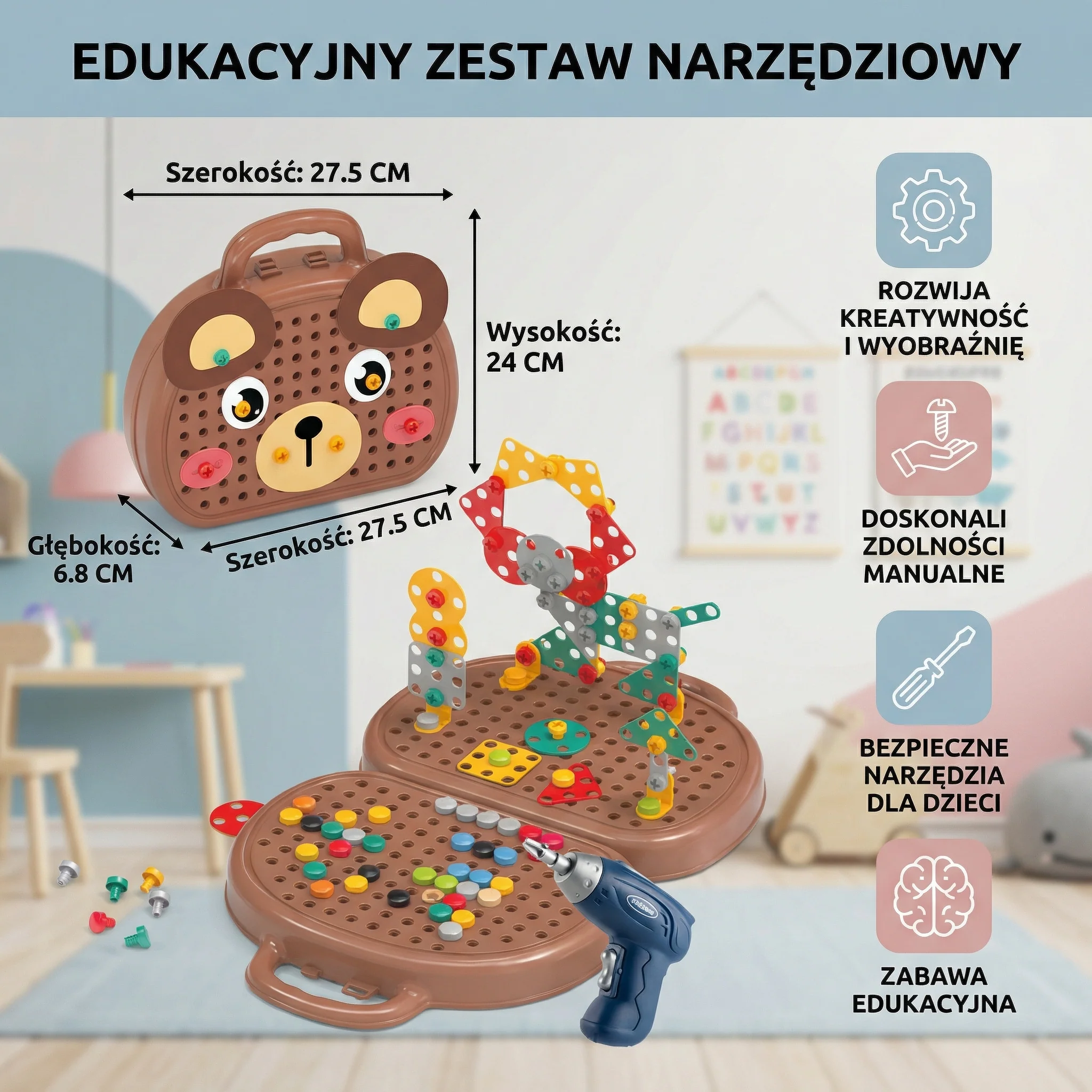 Zestaw do zabawy dla dzieci | Edukacyjna skrzynka narzędziowa z elektrycznym śrubokrętem do budowania i odgrywania ról - Image 5