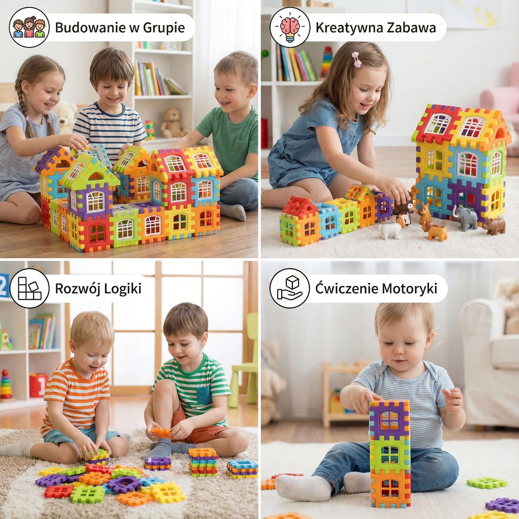 Zestaw klocków dla dzieci | Kreatywna zabawka konstrukcyjna z oknami do nauki wyobraźni i umiejętności motorycznych - Image 4