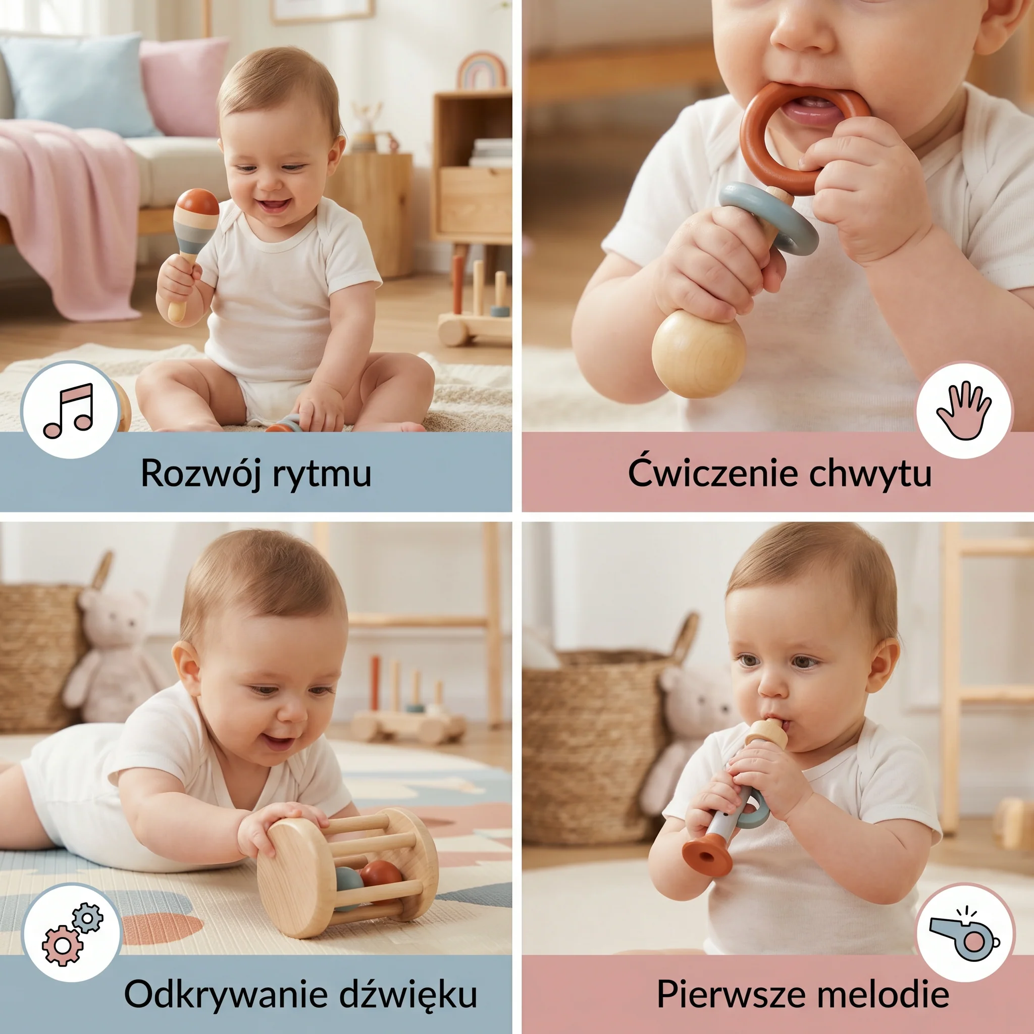 Zestaw Muzyczny Montessori dla Niemowląt – 5-częściowa Kolekcja Grzechotek Sensorycznych - Image 5