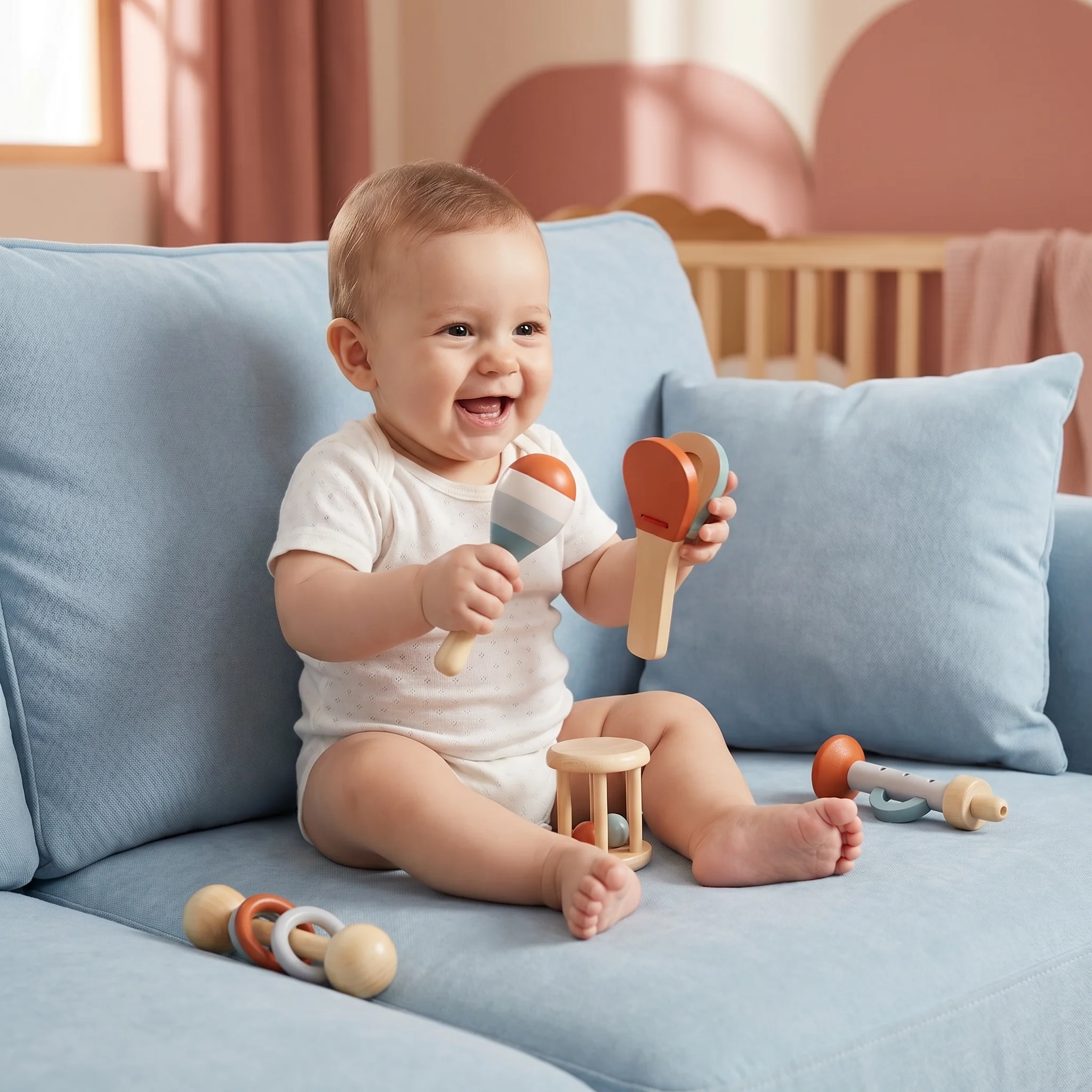 Zestaw Muzyczny Montessori dla Niemowląt – 5-częściowa Kolekcja Grzechotek Sensorycznych - Image 8